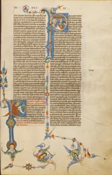 Initiale P- Saint Paul; Initiale P- Un évêque donnant une lettre à un messager